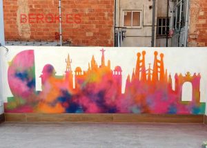 mural skyline barcelona colorines